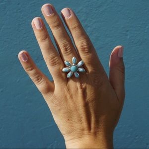 Hand Made LARIMAR Flower Statement Ring💙
